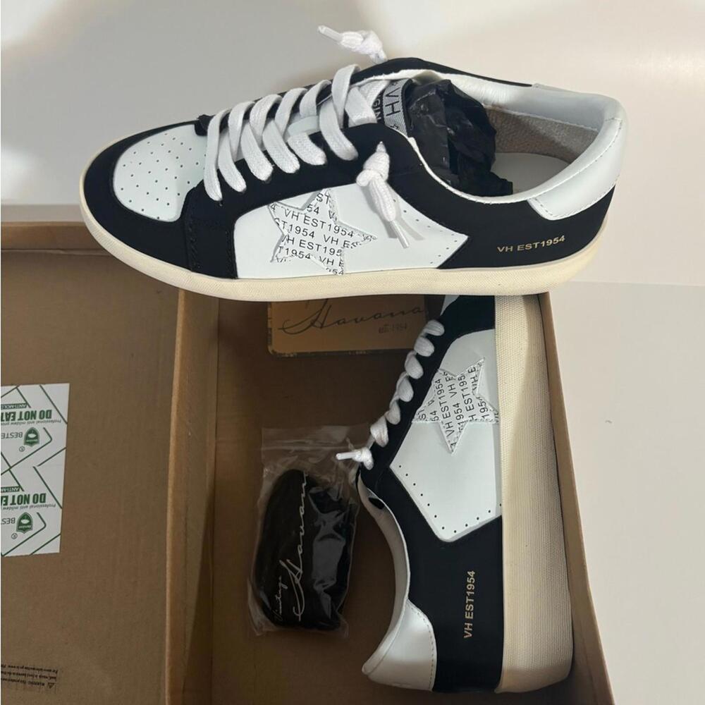 Vintage Havana Gala Sneakers White Black Multi Star Design Size 8 Women’s - Picture 6 of 11